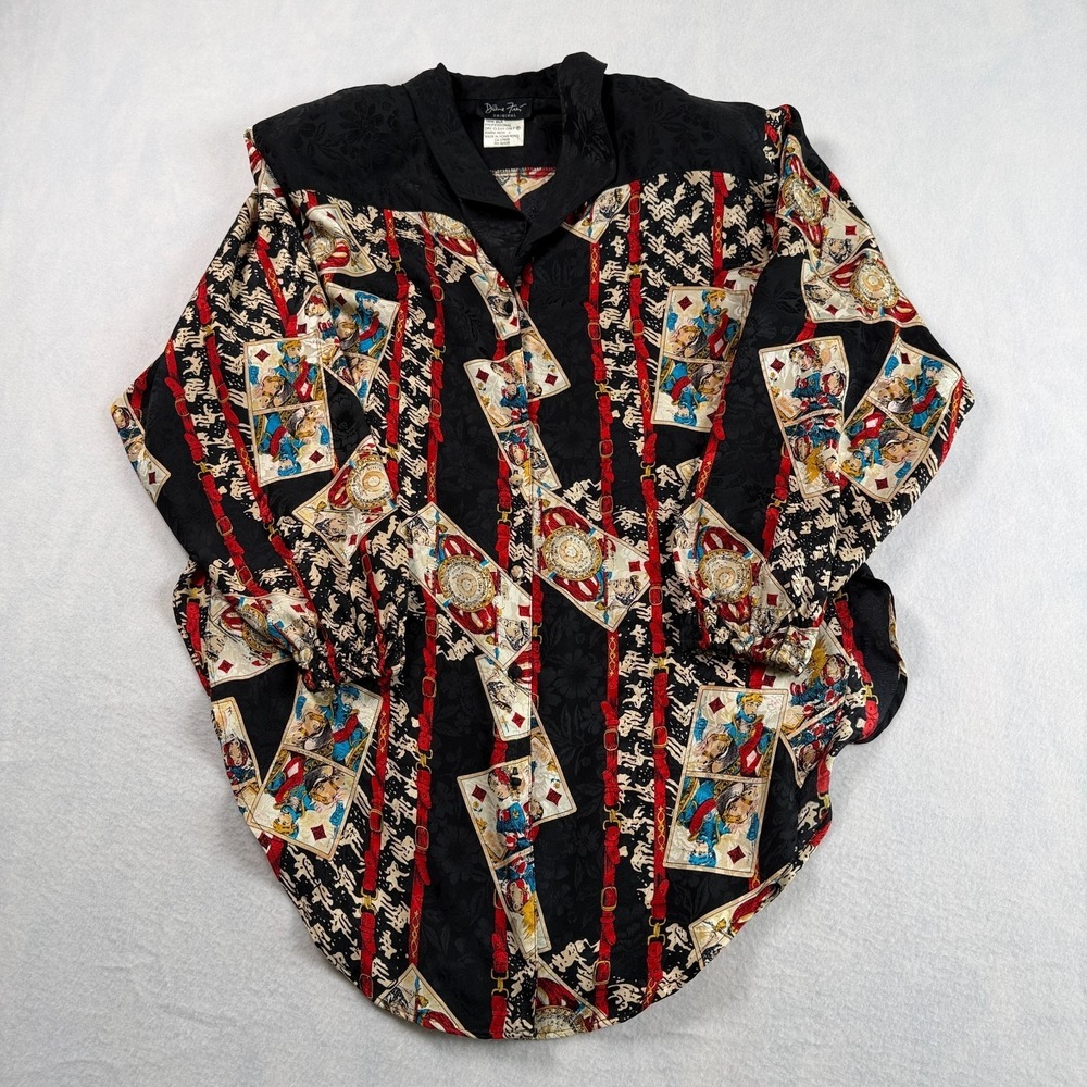Vintage Diane Freis Original Silk Top Playing Cards Print Sz L Boho Luxe Artsy - Picture 4 of 5